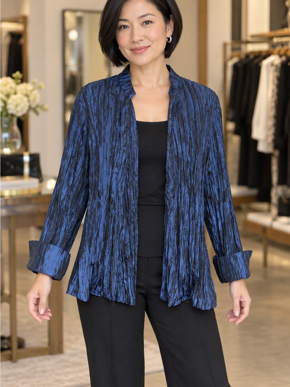 Chico's Textured Open-Front cardigan in Blue